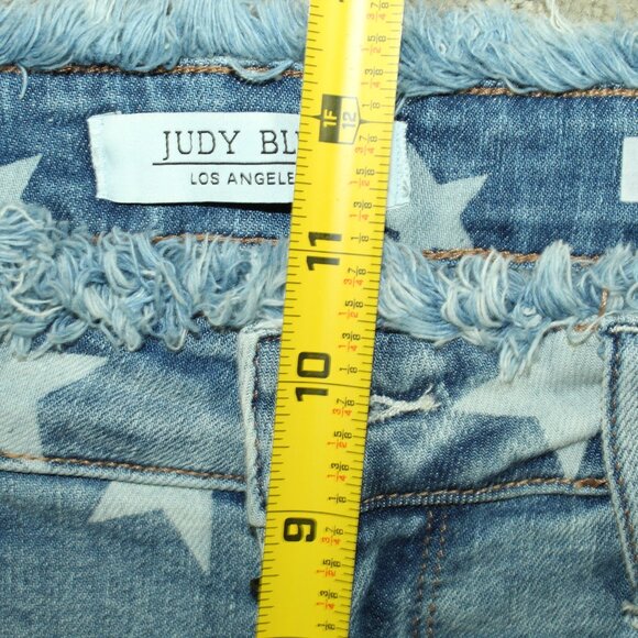 Judy Blue 11 / 30 Cropped Straight Light Blue White Stars Raw Hem / Waist Jeans - Picture 5 of 6